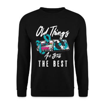 Antiquing Vinyl Cassette Music Vintage Lover - Unisex Sweatshirt - black - Front - Alina (178cm) & Michal (187cm)