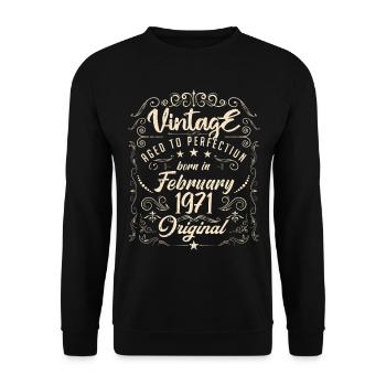 Vintage Born in February 1971 Birthday February - Unisex Sweatshirt - black - Front - Alina (178cm) & Michal (187cm)