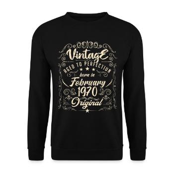 Vintage Né(e) en Février 1970 anniversaire février - Sweat-shirt Unisexe - noir - Devant - Alina (178cm) & Michal (187cm)