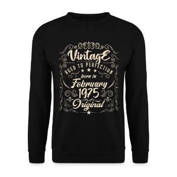 Vintage Né(e) en Février 1975 anniversaire février - Sweat-shirt Unisexe - noir - Devant - Alina (178cm) & Michal (187cm)