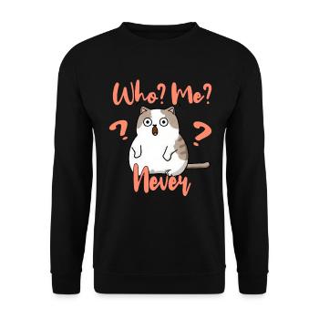 Who, me? Never - Erschrockene Katze - Unisex Pullover - Schwarz - Vorne - Alina (178cm) & Michal (187cm)