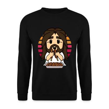 Jesus liebt Corndogs - Unisex Pullover - Schwarz - Vorne - Alina (178cm) & Michal (187cm)