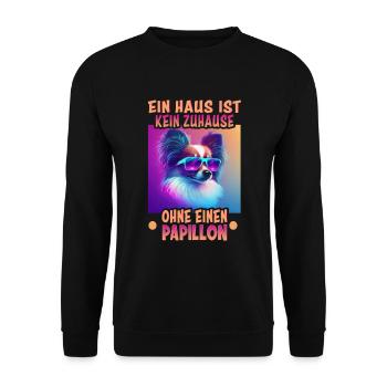 Hunde Spruch Papillon Design für Hundeliebhaber - Unisex Pullover - Schwarz - Vorne - Alina (178cm) & Michal (187cm)