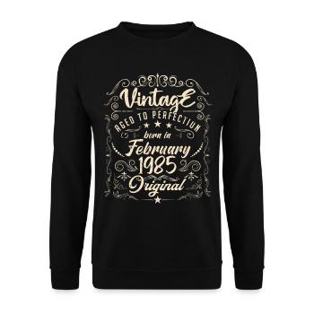 Vintage Né(e) en Février 1985 anniversaire février - Sweat-shirt Unisexe - noir - Devant - Alina (178cm) & Michal (187cm)