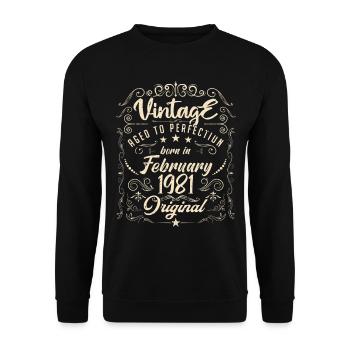 Vintage Né(e) en Février 1981 anniversaire février - Sweat-shirt Unisexe - noir - Devant - Alina (178cm) & Michal (187cm)