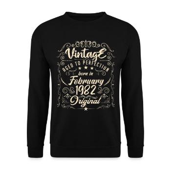 Vintage Né(e) en Février 1982 anniversaire février - Sweat-shirt Unisexe - noir - Devant - Alina (178cm) & Michal (187cm)