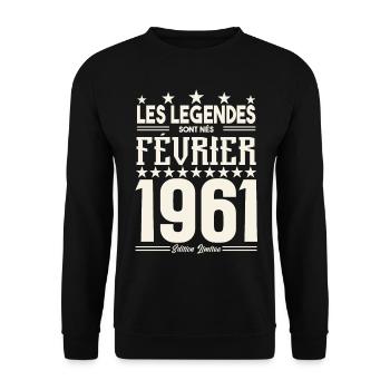 cadeau d'anniversaire Février 1961. février 1961. - Sweat-shirt Unisexe - noir - Devant - Alina (178cm) & Michal (187cm)