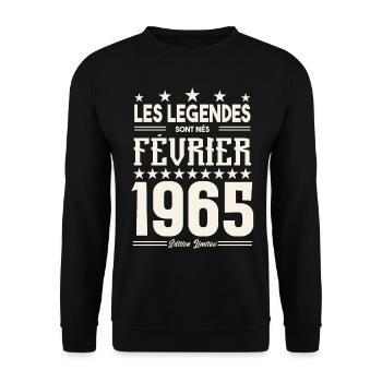 cadeau d'anniversaire Février 1965. février 1965. - Sweat-shirt Unisexe - noir - Devant - Alina (178cm) & Michal (187cm)