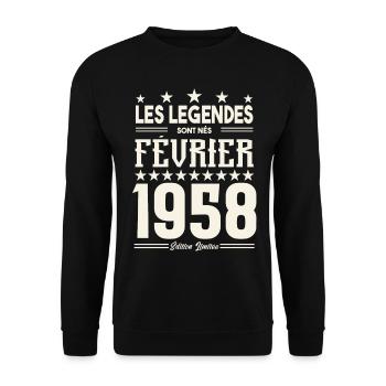 cadeau d'anniversaire Février 1958. février 1958. - Sweat-shirt Unisexe - noir - Devant - Alina (178cm) & Michal (187cm)