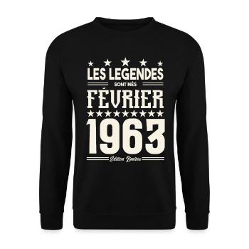 cadeau d'anniversaire Février 1963. février 1963. - Sweat-shirt Unisexe - noir - Devant - Alina (178cm) & Michal (187cm)