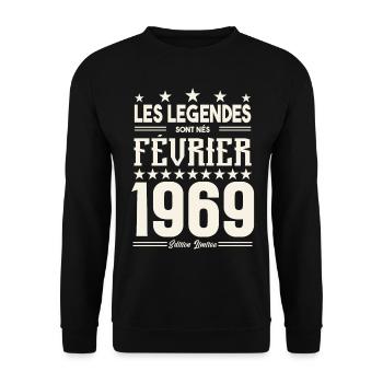 cadeau d'anniversaire Février 1969. février 1969. - Sweat-shirt Unisexe - noir - Devant - Alina (178cm) & Michal (187cm)