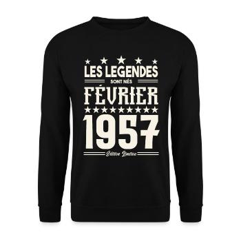 cadeau d'anniversaire Février 1957. février 1957. - Sweat-shirt Unisexe - noir - Devant - Alina (178cm) & Michal (187cm)