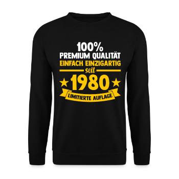 Jahrgang 1980 43 Jahre Geburtstag - Unisex Pullover - Schwarz - Vorne - Alina (178cm) & Michal (187cm)