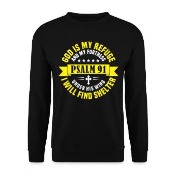 Versets bibliques Psaume 91 Pour les chrétiens - Sweat-shirt Unisexe - noir - Devant - Alina (178cm) & Michal (187cm)