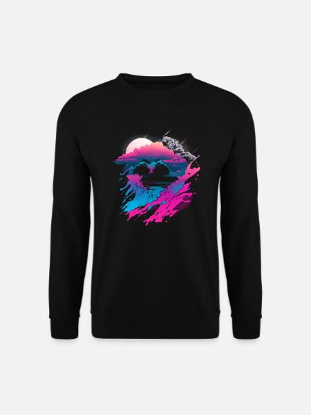 Vaporwave Abstrakte Landschaft Mond Baum - Unisex Pullover - Schwarz