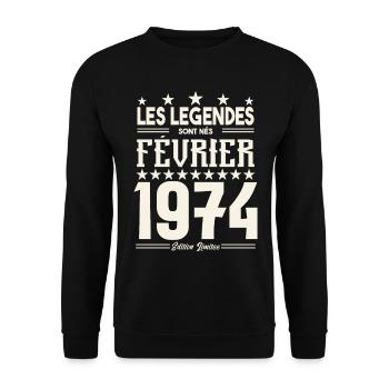 cadeau d'anniversaire Février 1974. février 1974. - Sweat-shirt Unisexe - noir - Devant - Alina (178cm) & Michal (187cm)