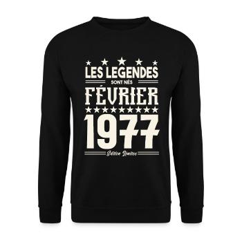 cadeau d'anniversaire Février 1977. février 1977. - Sweat-shirt Unisexe - noir - Devant - Alina (178cm) & Michal (187cm)