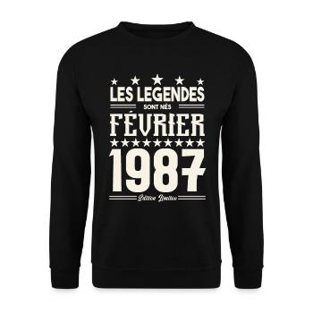 cadeau d'anniversaire Février 1987. février 1987. - Sweat-shirt Unisexe - noir - Devant - Alina (178cm) & Michal (187cm)