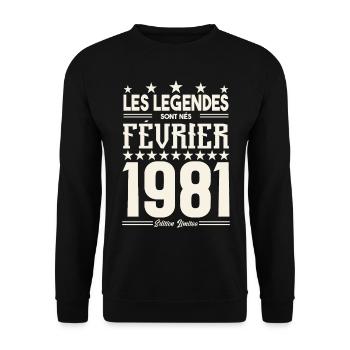 cadeau d'anniversaire Février 1981. février 1981. - Sweat-shirt Unisexe - noir - Devant - Alina (178cm) & Michal (187cm)