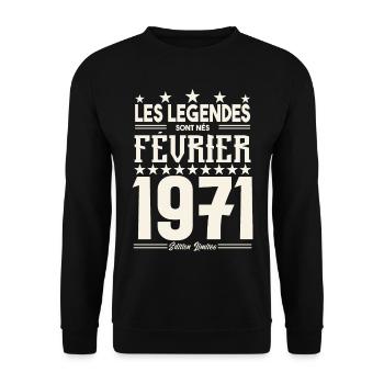 cadeau d'anniversaire Février 1971. février 1971. - Sweat-shirt Unisexe - noir - Devant - Alina (178cm) & Michal (187cm)