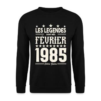 cadeau d'anniversaire Février 1985. février 1985. - Sweat-shirt Unisexe - noir - Devant - Alina (178cm) & Michal (187cm)