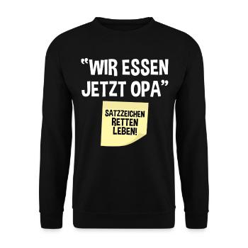 Wir essen jetzt Opa - Unisex Pullover - Schwarz - Vorne - Alina (178cm) & Michal (187cm)