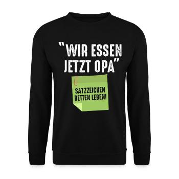 Wir essen jetzt Opa - Unisex Pullover - Schwarz - Vorne - Alina (178cm) & Michal (187cm)