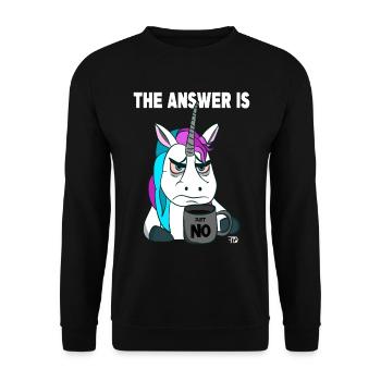 Just no. Grumpy funny unicorn with coffee - Unisex Sweatshirt - black - Front - Alina (178cm) & Michal (187cm)