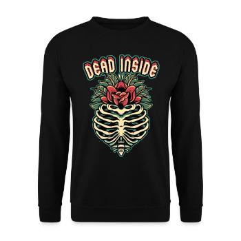 Skelett, Gerippe Dead-Inside, Spruch im Comic-Stil - Unisex Pullover - Schwarz - Vorne - Alina (178cm) & Michal (187cm)