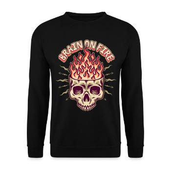 Skull Brain Funny Saying Brain-On-Fire - Unisex Sweatshirt - black - Front - Alina (178cm) & Michal (187cm)