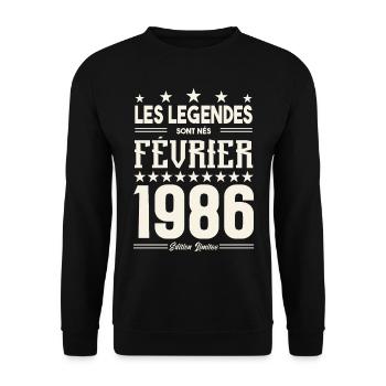 cadeau d'anniversaire Février 1986. février 1986. - Sweat-shirt Unisexe - noir - Devant - Alina (178cm) & Michal (187cm)