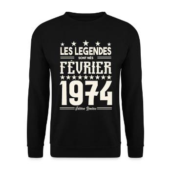cadeau d'anniversaire Février 1974. février 1974. - Sweat-shirt Unisexe - noir - Devant - Alina (178cm) & Michal (187cm)