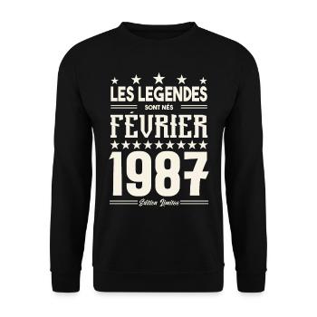 cadeau d'anniversaire Février 1987. février 1987. - Sweat-shirt Unisexe - noir - Devant - Alina (178cm) & Michal (187cm)