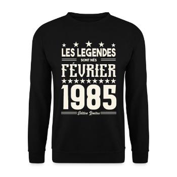 cadeau d'anniversaire Février 1985. février 1985. - Sweat-shirt Unisexe - noir - Devant - Alina (178cm) & Michal (187cm)