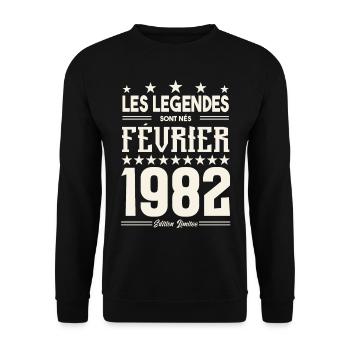 cadeau d'anniversaire Février 1982. février 1982. - Sweat-shirt Unisexe - noir - Devant - Alina (178cm) & Michal (187cm)