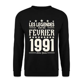 cadeau d'anniversaire Février 1991. février 1991. - Sweat-shirt Unisexe - noir - Devant - Alina (178cm) & Michal (187cm)