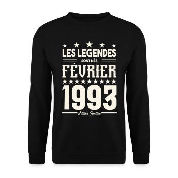 cadeau d'anniversaire Février 1993. février 1993. - Sweat-shirt Unisexe - noir - Devant - Alina (178cm) & Michal (187cm)