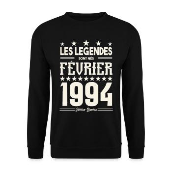 cadeau d'anniversaire Février 1994. février 1994. - Sweat-shirt Unisexe - noir - Devant - Alina (178cm) & Michal (187cm)