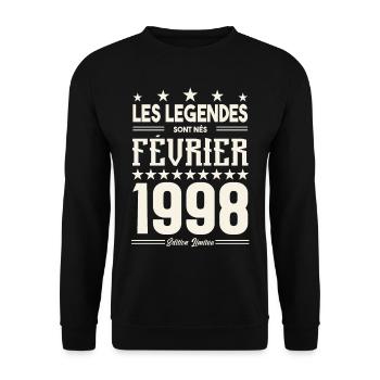 cadeau d'anniversaire Février 1998. février 1998. - Sweat-shirt Unisexe - noir - Devant - Alina (178cm) & Michal (187cm)