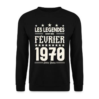 cadeau d'anniversaire Février 1970. février 1970. - Sweat-shirt Unisexe - noir - Devant - Alina (178cm) & Michal (187cm)