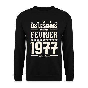 cadeau d'anniversaire Février 1977. février 1977. - Sweat-shirt Unisexe - noir - Devant - Alina (178cm) & Michal (187cm)