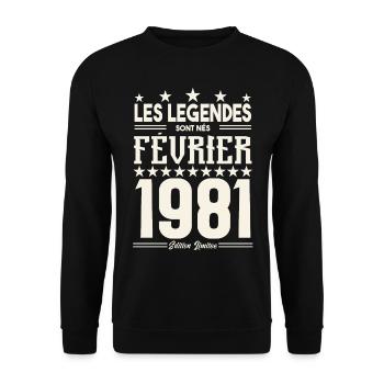 cadeau d'anniversaire Février 1981. février 1981. - Sweat-shirt Unisexe - noir - Devant - Alina (178cm) & Michal (187cm)