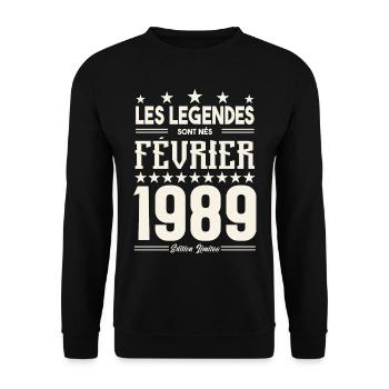cadeau d'anniversaire Février 1989. février 1989. - Sweat-shirt Unisexe - noir - Devant - Alina (178cm) & Michal (187cm)