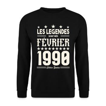 cadeau d'anniversaire Février 1990. février 1990. - Sweat-shirt Unisexe - noir - Devant - Alina (178cm) & Michal (187cm)