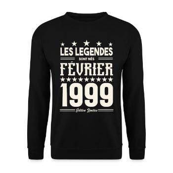 cadeau d'anniversaire Février 1999. février 1999. - Sweat-shirt Unisexe - noir - Devant - Alina (178cm) & Michal (187cm)