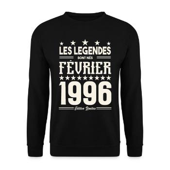 cadeau d'anniversaire Février 1996. février 1996. - Sweat-shirt Unisexe - noir - Devant - Alina (178cm) & Michal (187cm)