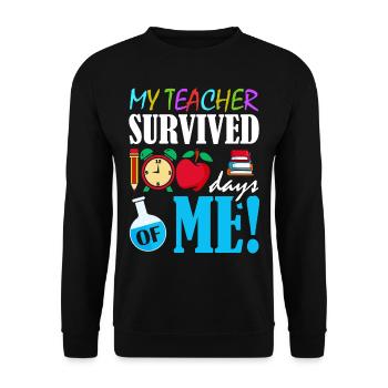 Mein Lehrer Hat 100 Tage Überlebt 100. Schultag - Unisex Pullover - Schwarz - Vorne - Alina (178cm) & Michal (187cm)