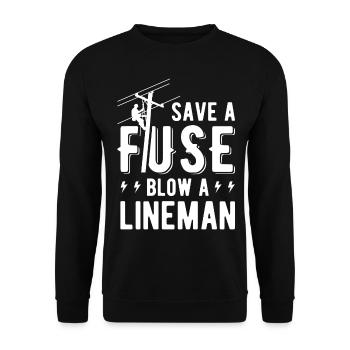 Save A Fuse Blow A Lineman Funny For Lineman - Unisex Sweatshirt - black - Front - Alina (178cm) & Michal (187cm)