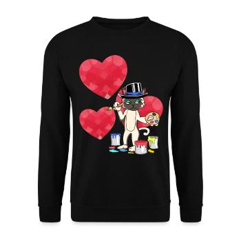 Kater Pinsel Künstler Liebe Valentin Beziehung - Unisex Pullover - Schwarz - Vorne - Alina (178cm) & Michal (187cm)