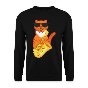Funny Cat Wearing Sunglasses Playing Saxophone For - Unisex Sweatshirt - black - Front - Alina (178cm) & Michal (187cm)